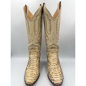 Vintage Justin Texas Python Snakeskin Leather Beige Cowboy Boots USA Made 5 A